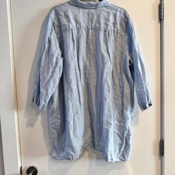 J. Jill Top Blue White Striped Collared Half Button Linen 3/4 Sleeve Sz L - Picture 7 of 9